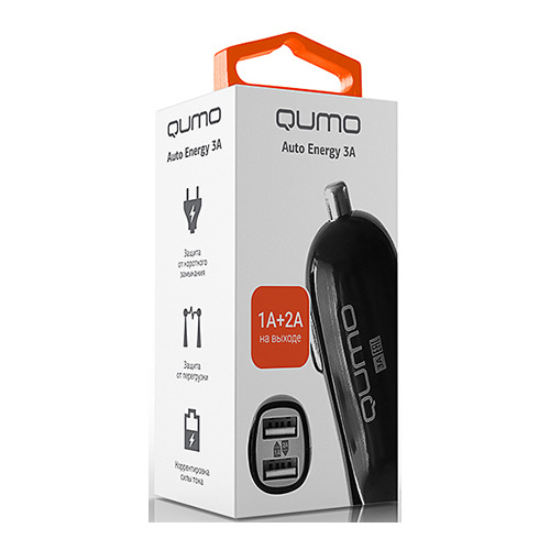 Автомобильное зарядное устройство Qumo 2 USB 3A (2A+1A) фото 